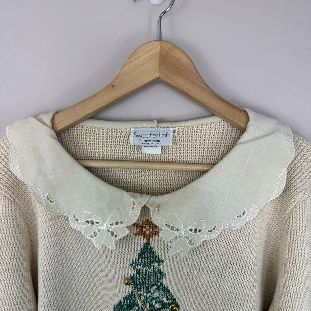 Sweater Loft New York Vintage Ugly Christmas Sweater 1980s Peter Pan Collar M - Picture 2 of 14